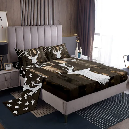 Juego de sábanas con estampado camuflaje de la bandera estadounidense tamaño King, de Castle Fairy. Juego de ropa de cama de lujo de microfibra