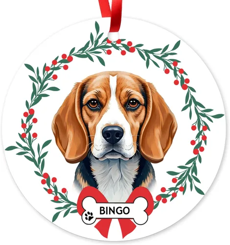 Adorno de Navidad personalizado de Beagle, adorno personalizado con nombre de mascota, regalos para los amantes de los perros Beagle, decoración del
