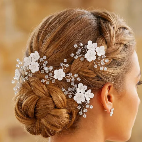 Miniatura 5 de JEWEKY Horquillas para el pelo de novia para bebé, accesorios para el cabello de niña de flores blancas, pinzas para el cabello de boda para mujeres