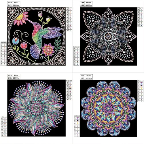Miniatura 2 de antor Paquete de 4 pinturas de diamantes de imitación de cristal con forma especial, arte de diamantes de mandala, kits de pintura de diamantes