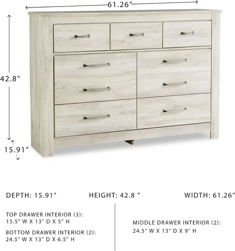 Miniatura 3 de Signature Design by Ashley Bellaby Farmhouse - Cómoda de 7 cajones, color blanco lavado