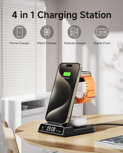 Miniatura 2 de Cargador inalámbrico para iPhone 17, estación de carga 3 en 1 para Apple Watch 11/10/9/8/7/6/5, Ultra 3/SE 3, para iPhone 17/16/15/14/13/12/11/X
