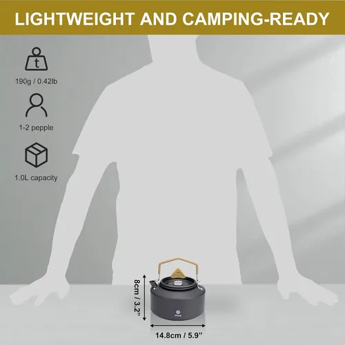 Miniatura 4 de Alocs Hervidor de camping – Mini hervidor de campamento de 1.1 L – Hervidor de té portátil para acampar – Cafetera ligera de aluminio para acampar