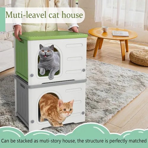 Miniatura 4 de Casa de Gatos de Plástico para Interior y Exterior, Casas para Gatos Salvajes Impermeables para Gatos al Aire Libre, Refugio para Gatos al Aire