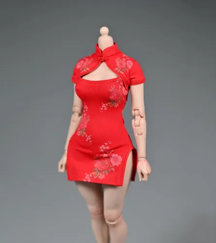 Miniatura 12 de Ropa femenina a escala 1/6, falda Cheongsam elástica para disfraz de 12 pulgadas PH TBL JO figura de acción (rosa)