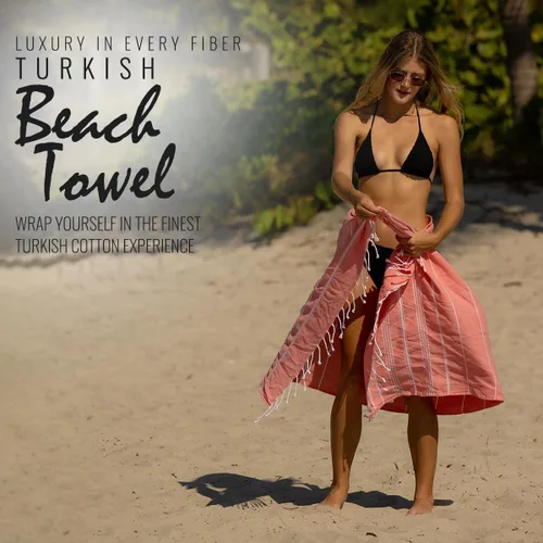 Miniatura 3 de Toalla de baño/playa (100% algodón,40x70 in), diseño turco 1 coral oscuro