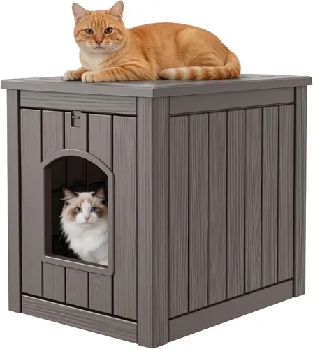 Miniatura 15 de Casa para gatos al aire libre, resistente a la intemperie, con garra, para gatos interiores y exteriores, resistente a la intemperie, material Café