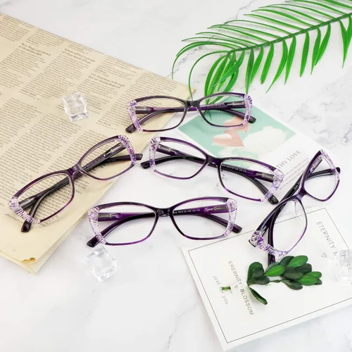 Miniatura 7 de VisionGlobal 5 Pairs Reading Glasses with Spring Hinge, Blue Light Blocking Glasses for Women/Men Gracia-púrpura