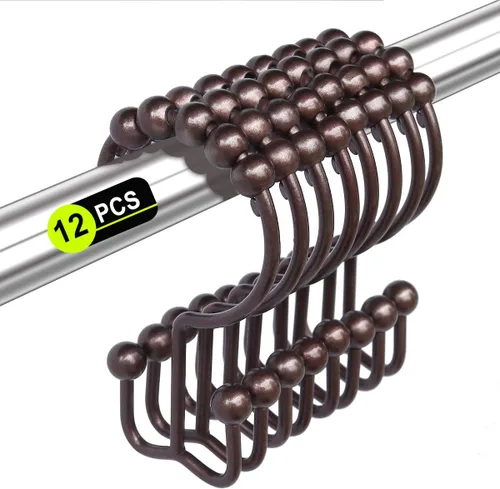 Miniatura 11 de Ganchos de cortina de ducha para baño, 12 piezas de acero inoxidable de metal resistente a la corrosión, ganchos deslizantes de doble cortina Oro