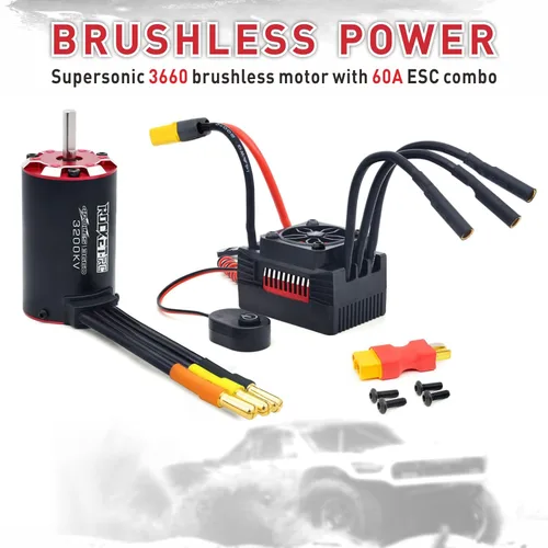 Miniatura 8 de Surpass Hobby RC Motor sin escobillas, Rocket V2 Supersónico 3660 3200KV 4 polos sin escobillas Motor Set con 60A ESC para 1/10 RC Car Upgrade Parts