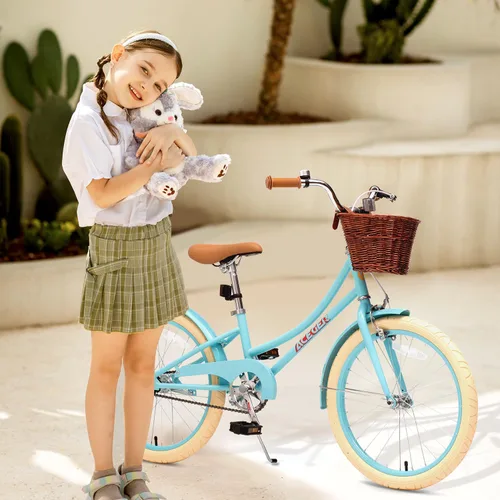 Miniatura 5 de ACEGER Bicicleta para niñas con canasta, bicicleta para niños de 3 a 13 años, incluye freno de contrapedal y freno de pinza, 14, 16, 18 pulgadas