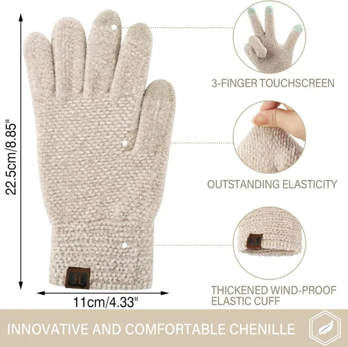 Miniatura 2 de FZ FANTASTIC ZONE Womens Winter Touchscreen Gloves for Cold Weather, Chenille Warm Knit Gloves