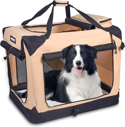 Miniatura 10 de JESPET Jaulas suaves para perros para mascotas, 3 puertas, plegables, con correas y tapete de forro polar para perros, gatos, conejos, uso