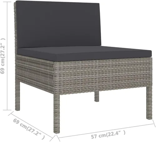 Miniatura 6 de Ensemble Salon de Jardin 9 Pièces Gris Résine Tressée PE Acier Revêtu Poudre Confortable Pour Terrasse Balcon Jardin Extérieur Modulable Résistant