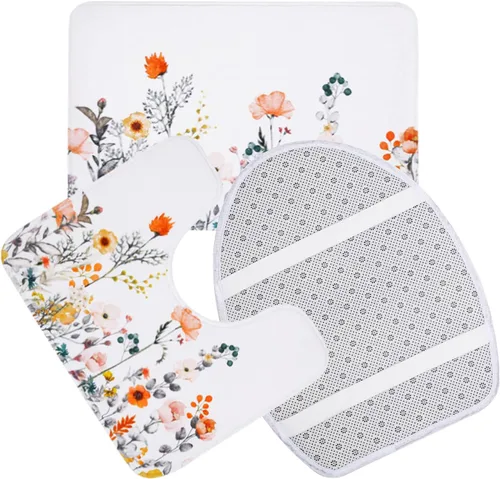 Miniatura 3 de Juego de alfombras y tapetes de baño, juego de 3 piezas de alfombra de baño, alfombra de baño de flores, ultra suave, absorbente, peluda, gruesa