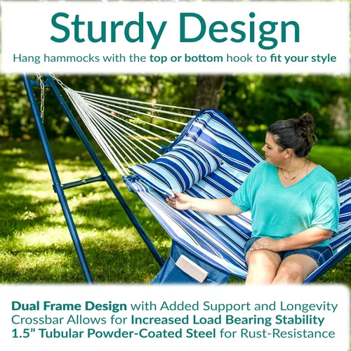 Miniatura 3 de Sunnydaze soporte para hamaca universal multiuso de acero resistente de 550 libras de capacidad, para 2 personas, para hamacas de 9 a 14 pies