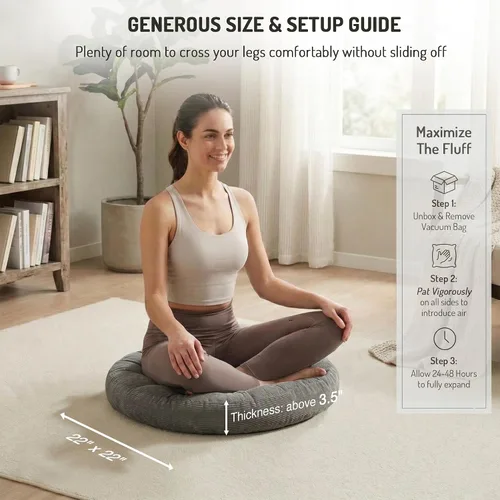 Miniatura 77 de Juego de 2 almohadas de suelo de meditación, almohadas cuadradas grandes para adultos, cojín de pana copetuda para sala de estar de tatami, gris, 22