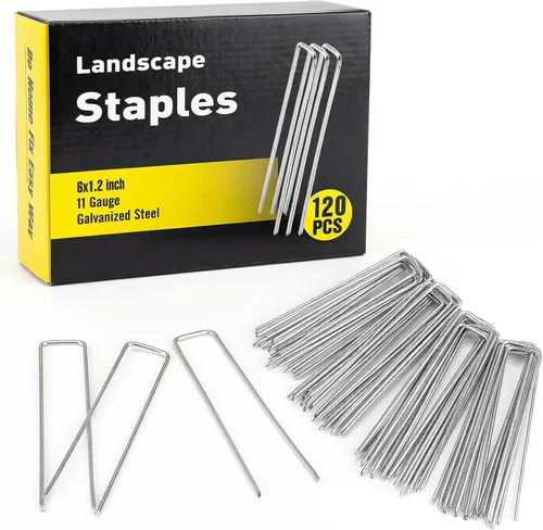 Paquete de 120 grapas de jardín de 6 pulgadas de calibre 11, estacas galvanizadas SOD, estacas de césped para jardinería, soporte de plantas, tienda