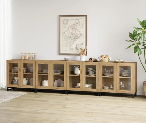 Miniatura 43 de WAMPAT - Gabinetes de aparador con puertas de vidrio, aparador moderno con estante ajustable, gabinete de almacenamiento para barra de café