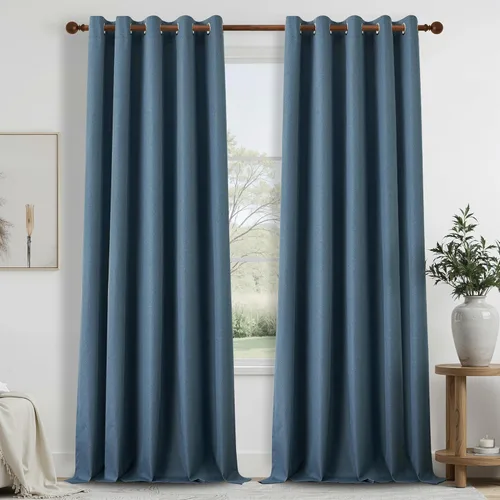 Miniatura 60 de DONREN Cortinas opacas de lino con aislamiento térmico de 52 x 95 pulgadas, cortinas de oscurecimiento de habitación con ojales para dormitorio
