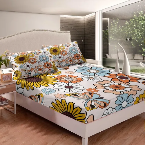 Miniatura 2 de Feelyou Juego de sábanas de flores hippie retro, tamaño individual, juego de sábanas de mariposa para niños y adolescentes, decoración de los años
