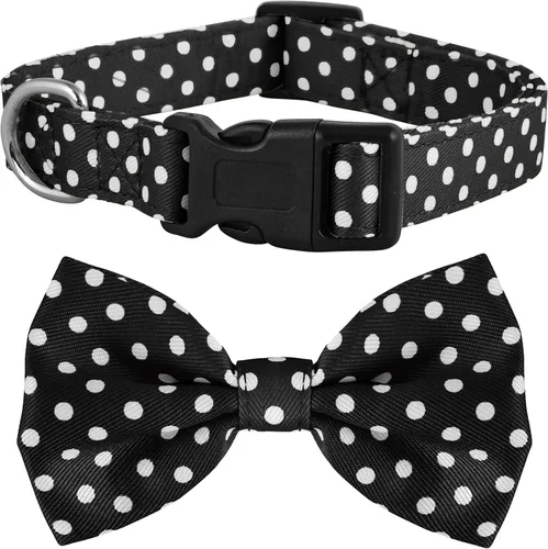 Collar de perro con pajarita, lazo de nailon de alta calidad, a lunares, Navidad, bandera estadounidense, Halloween para niña o niño, ajustable (S,