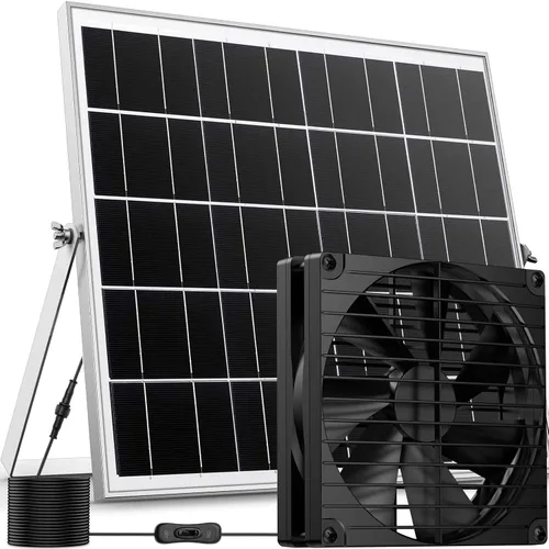 Miniatura 11 de Ventilador solar con batería, ventilador solar recargable para gallinero, invernadero, cobertizo, exterior con dos ventiladores de entrada de escape