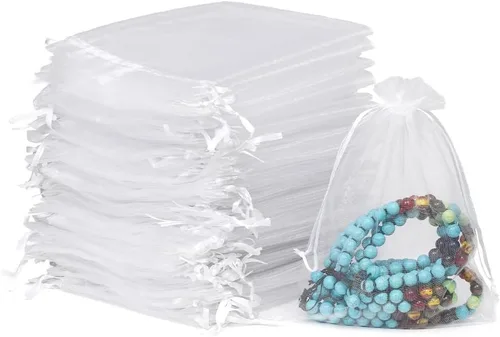 Miniatura 9 de Meowoo 100 bolsas de organza, bolsas de malla pequeñas de 3 x 4 pulgadas con cordón, bolsas de regalo de malla con cordón para joyas, dulces