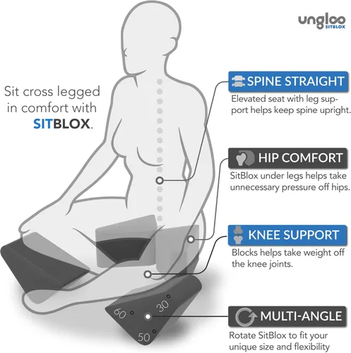 Miniatura 9 de Ungloo Cuñas de bloque de yoga de apoyo para meditación sentada: eleva las rodillas, reduce la presión de la cadera y mejora la postura de las Gris