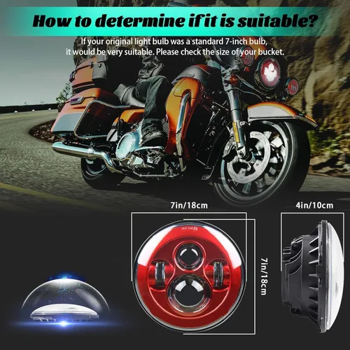 Miniatura 2 de SKTYANTS Faro delantero de motocicleta de 7 pulgadas LED rojo Faro de motocicleta proyector compatible con Touring Street Electra Glide Road King