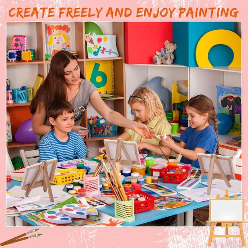 Miniatura 5 de Glenmal Juego de pintura de acuarela de 3 x 4 pulgadas, lienzo pequeño con pinturas de caballete, juego de pinceles para niños, recuerdos de fiesta