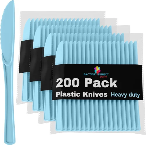 Miniatura 16 de Party Solids - Cuchillos de plástico negro, 200 piezas, cuchillos negros, utensilios desechables, juego de cubiertos de plástico resistente