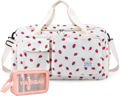 Miniatura 32 de Bolsa de Gimnasio Pequeña para Mujer, Bolsa de Lona de Viaje, Bolsa de Fin de Semana con Compartimento para Zapatos
