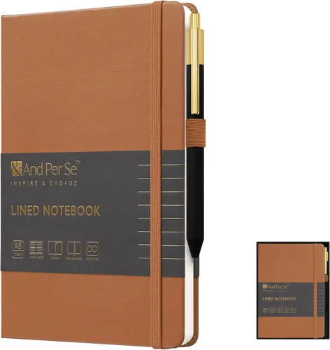 Miniatura 27 de &And Per Se Juego de diario y bolígrafo forrados, cuaderno A5 de tapa dura de cuero con bolígrafo y juego de papelería, 160 páginas de 3.53 oz/m²