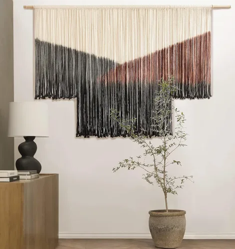 Miniatura 2 de Flber Tapiz de macramé para colgar en la pared, diseño geométrico de teñido anudado negro, decoración de pared bohemia para el hogar, 59 pulgadas