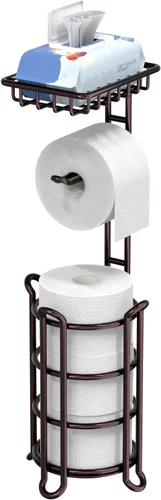 Soporte para papel higiénico, dispensador de rollo de papel higiénico con estante para almacenamiento de baño, sostiene megarrollos de reserva -