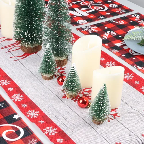 Miniatura 7 de SULOLI Camino de mesa de Navidad de Papá Noel, decoración de mesa de comedor para interiores y exteriores, decoración de fiesta, 13 x 71 pulgadas