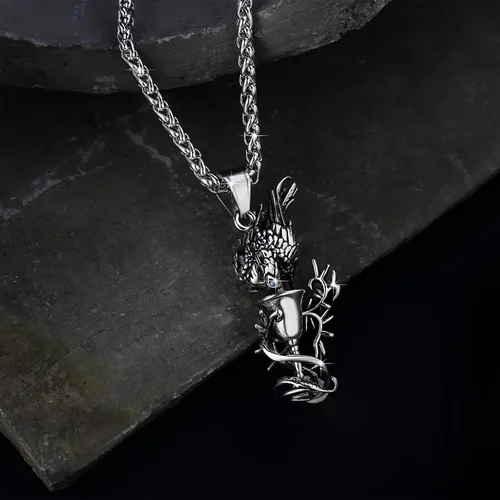Miniatura 12 de YAMI Collar de alas angulares para hombre, ángel de la guarda, dragón, cuervo, pulpo, collar de anime, collar de acero inoxidable 316