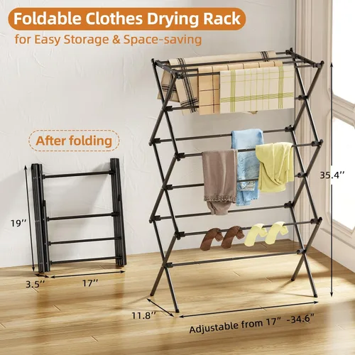 Miniatura 2 de Tendedero plegable de 3 niveles, estante de secado de ropa resistente para interiores y exteriores, 11.8 pulgadas de profundidad x 34.6 pulgadas