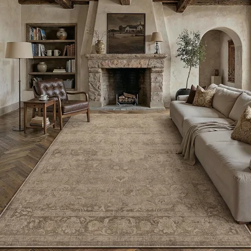 Miniatura 12 de PureCozy - Alfombra de área beige de 8 x 10, lavable, vintage, alfombra para sala de estar, dormitorio, gran alfombra suave retro de pelo bajo