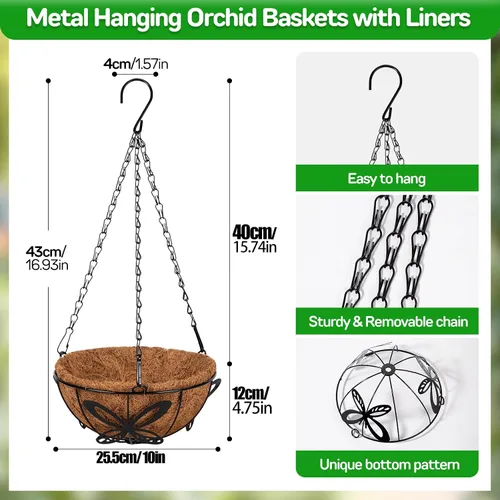 Miniatura 3 de QCQHDU Paquete de 2 cestas colgantes de metal de 10 pulgadas para orquídeas para plantas al aire libre, cesta colgante de orquídeas