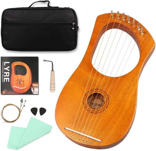 Mr.Power Arpa de Lira Estilo Grecia Antigua 7 Cuerdas de Metal Lira con Llave de Afinación Juego de Cuerdas Extra y Bolsa de Concierto (7 Cuerdas,