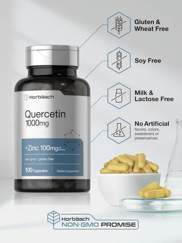 Miniatura 5 de Horbäach Quercetina 1000mg 100 Cápsulas con 100 mg de Zinc Fórmula de alta potencia Suplemento sin OMG, sin gluten