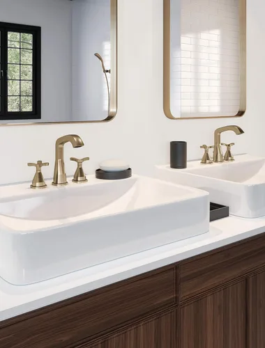 Miniatura 2 de Grifo de Baño Extendido Delta Faucet Stryke de 3 Orificios, Grifo de Baño Dorado con Manijas Cruzadas, Tecnología Diamond Seal, Ensamblaje