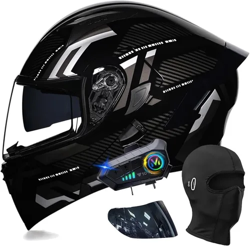 Miniatura 9 de Cascos modulares de motocicleta con Bluetooth, aprobados por DOT, casco de motocicleta de cara completa abatible con doble visera, con altavoces