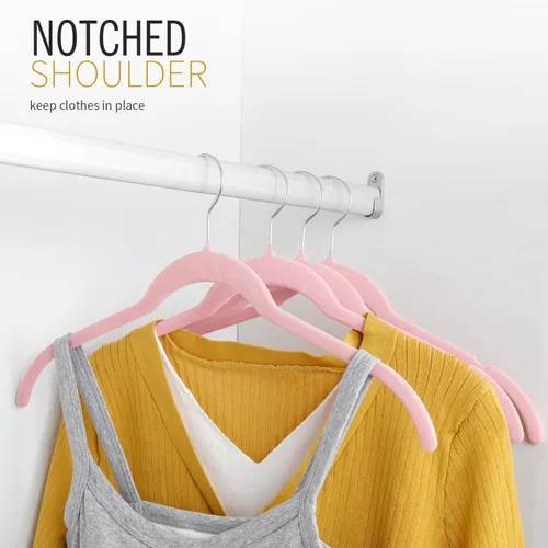 Miniatura 5 de ManGotree Perchas de terciopelo para mujer, perchas de 16.5 pulgadas con ranura para el hombro, perchas antideslizantes para ropa de vestir