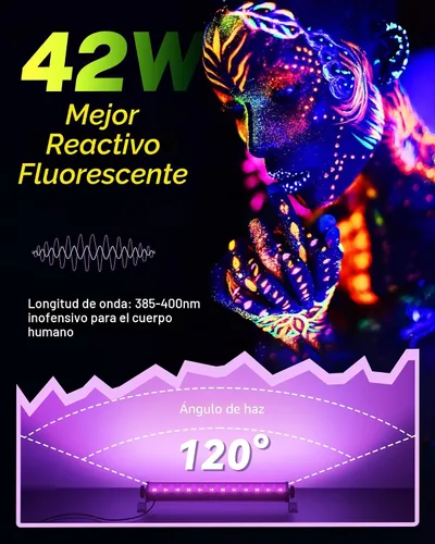 Miniatura 3 de Paquete de 2 barras de luz negra LED de 42W, luz negra con cable de 6 pies + interruptor + enchufe, suministros para fiestas de luces negras que