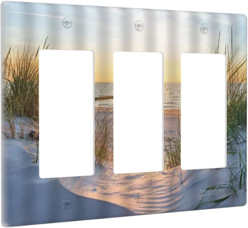 Miniatura 126 de Placa de pared de 1 cuadrilla, diseño de playa, océano, amanecer, mar, atardecer, cubierta de interruptor de luz en blanco, decorativo, sin