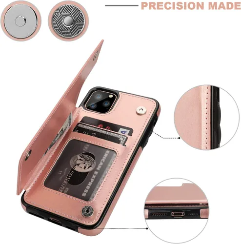 Miniatura 7 de OT ONETOP - Funda tipo cartera para iPhone 11 Pro Max con tarjetero y ranuras para tarjetas, doble cierre magnético y funda duradera a prueba de Oro