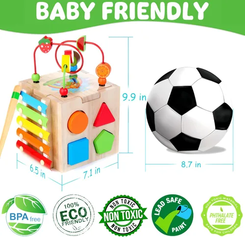 Cubo de actividad para bebé de madera 8 en 1 - Xilófono, clasificador de formas, ábaco | Juguetes de regalo de 1er cumpleaños para niños de 1 2 3